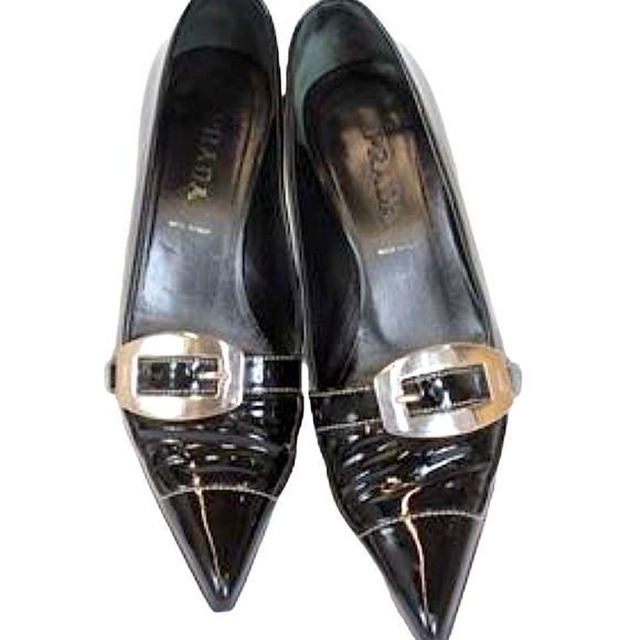 VNTG Prada Vernice Black Patent Leather Kitten Heels  IOB — SZ US 6 / EU 36 - Picture 2 of 13